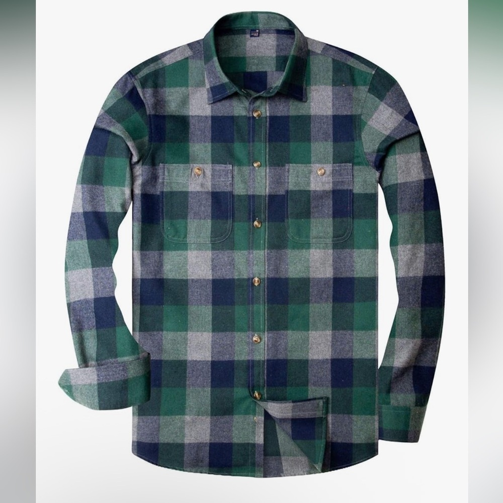 Alimens & Gentle Flannel Shirt Men’s Medium Button Down Green Blue